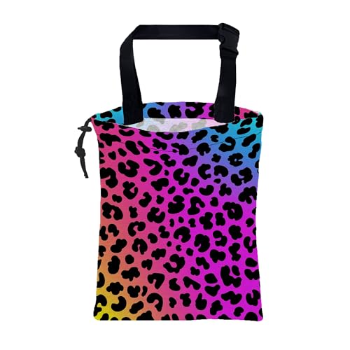 Car Garbage Bag Rainbow Cheetah Leopard Print Drawstring Car Trash Bag Hanging for Back Seat with Adjustable Buckle Canvas Vehicle Trash Can Easy-to-Install - color: Rainbow Cheetah Leopard Print