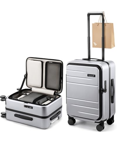 LUGGEX Carry On Luggage Top Opening, FLA Aluminum Frame Polycarbonate Hard Shell Suitcase (FX-Enhance, Silver Grey, 20 Inch, 38L) - color: Silver Grey