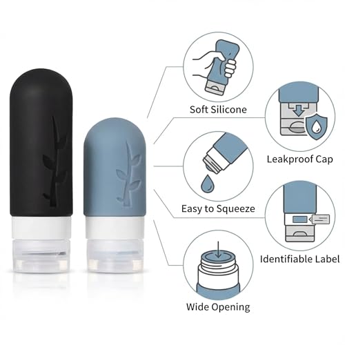 DEPOZA Travel Bottles Kit (16 Pack) - TSA Approved, Leak Proof Silicone Squeezable Containers for Toiletries. Complete Set with Jars, Sprayers & Bag (Black) - color: Black
