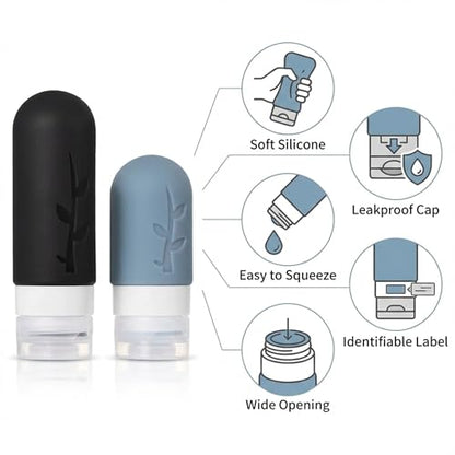 DEPOZA Travel Bottles Kit (16 Pack) - TSA Approved, Leak Proof Silicone Squeezable Containers for Toiletries. Complete Set with Jars, Sprayers & Bag (Black) - color: Black