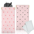 Glasses Case Soft, Eyeglass Cases for Women Portable Squeeze Top PU Leather 2 Pack Glasses Pouch with Cleaning Cloth - color: 2pcs Pink Heart Print