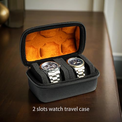 2 slots watch case for travel and storage, hard Watch Roll Organizer holder for Men and Women with microfiber lining - size: 2 slots