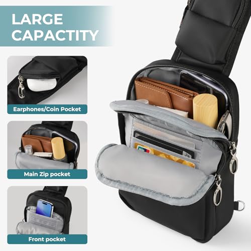 BROADREAM Sling Bag, Crossbody Bag with Anti-Theft Lock Zipper, RFID Blocking & Water Resistant for Travel Work Sport - color: Black