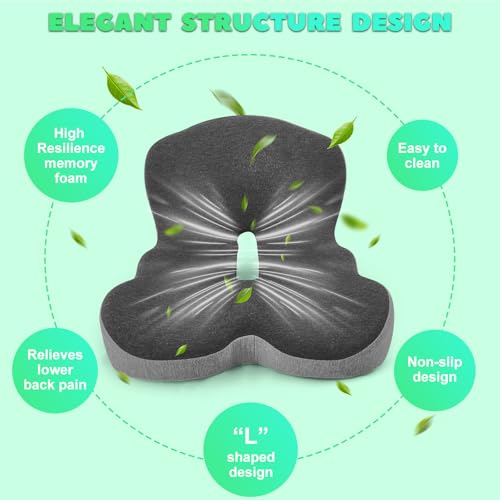 Buttocks Cushion for Office Chair Memory Foam Seat Pad for Butt Support Tailbone Relief Ergonomic Chair Cushion for Home Car Travel or Work (Navy Blue) - color: Navy Blue