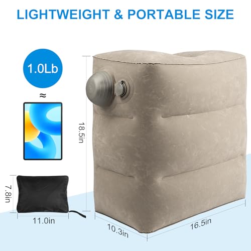 Inflatable Travel Foot Rest Pillow, 2 Pack Airplane Foot Rest Pillows, Portable Inflatable Leg Rest Pillow Flights Seat Extender with Storage Bag for Plane, Car, Train (2Pack Grey) - color: 2pack Grey