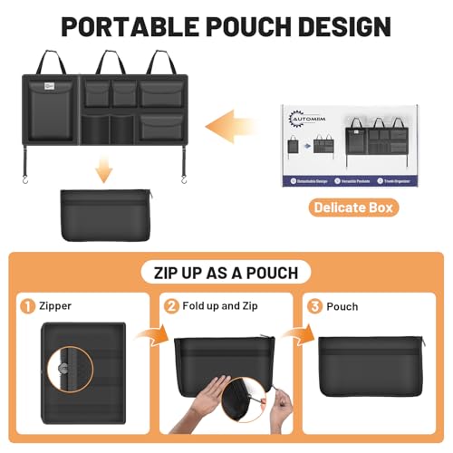 Detachable Hanging Trunk Organizer, Foldable Car Trunk Organizer Hanging for SUVs, Jeeps, Hatchbacks, Car Trunks Organiser with 7 Large Compartments
