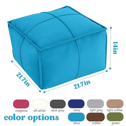MeMoreCool Stuffed Round Pouf Ottoman Foot Rest, Floor Pouf Foot Stool with Soft Foam Chunk Filling, Small Round Ottoman Footstool Circle Footrest for Living Room - color: Piping Blue