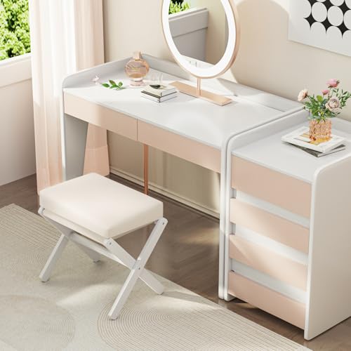 BAMBOOHOMIE Foldable Foot Stool Ottoman, Modern Foot Rest with Bamboo X Legs & Thick Foam Cushion, Folding Foot Stools Small Padded for Bedroom Living Room, Footstool for Chair Couch (White - White) - color: White - White