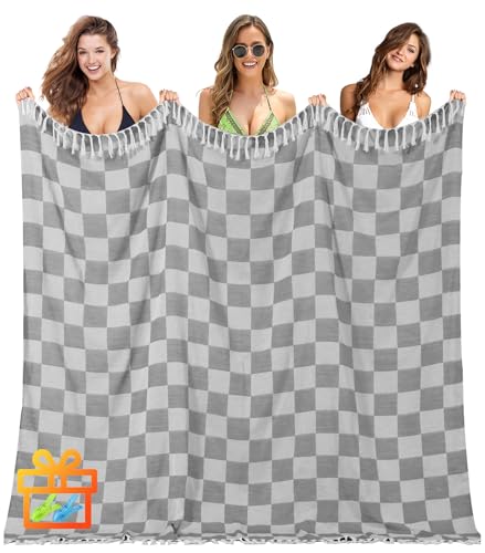 Antfuny Giant Beach Towel Blanket Autumn Outing Stuff for Women & Men Road Trip Camping Gear Ship Cruise Gear Must Haves Extra Large XXL Gray Plain Pattern Airplane Accessories Travel Gadgets - color: Xxl Gray Plain(208cm*225cm), size: XX-Large