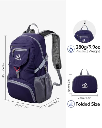 WATERFLY Small Lightweight Packable Backpack: 20l Ultra Light Foldable Travel Hiking Camping Daypack Day Pack for Man Woman - color: New-dark Blue