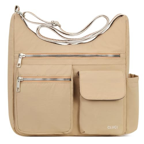 CLUCI Purses for Women, Anti Theft Crossbody Bags for Woman Travel, Water-Resistant Nylon Shoulder Handbags-Multiple Pockets - color: A4-khaki