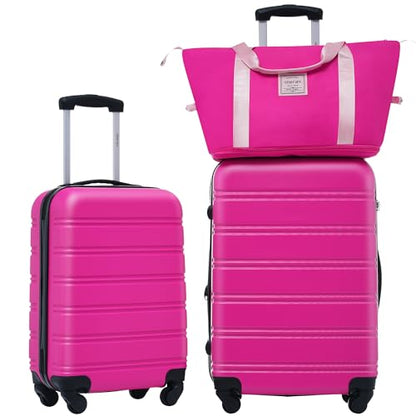 Merax Luggage sets of 3 Piece 20 24 IN Carry on Luggage Hard Case Pink Luggage Expandable Checked Luggage Suitcase Set with Wheels - color: Pink, size: 3-Piece Set(20+24IN+Bag)