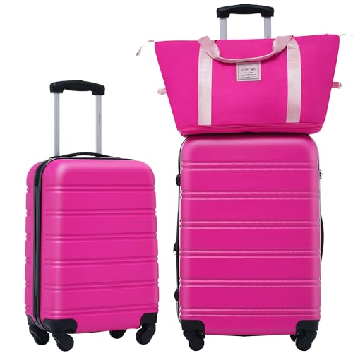 Merax Luggage sets of 3 Piece 20 24 IN Carry on Luggage Hard Case Pink Luggage Expandable Checked Luggage Suitcase Set with Wheels - color: Pink, size: 3-Piece Set(20+24IN+Bag)