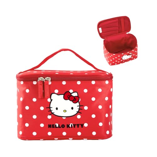 Vimanllie Large Travel Makeup Bag Cosmetic Bags with Dedicated Brush Holder, Portable Toiletry Organizer with Handle for Girl,Cute Storage for Women - color: 4A-Red