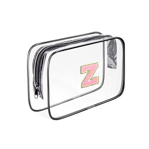 Clear Toiletry Bag,Portable Travel Toiletry Bag,Chenille Letter Cosmetic Bag with Zipper,Waterproof Makeup Bag,Cosmetic Storage Organizer for Women Men,Travel Essentials (Black,Z) - size: Z