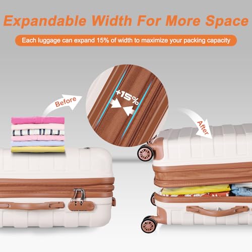 SUPER DEAL 21 Inch Carry On Luggage, Expandable Hardshell Spinner Suitcase with 360-Degree Wheels Height Adjustable Handle for Travel Business Trip, Cream White - color: Cream White
