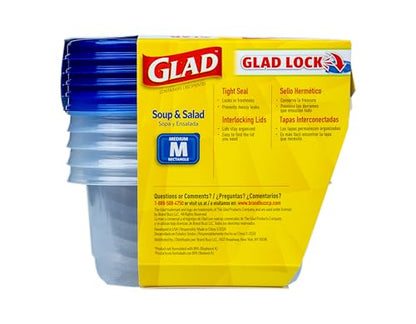 Glad GladWare Medium Rectangle Food Storage Containers with Lids, BPA Free Plastic for Soups Salads and Meal Prep, Airtight Leak Resistant, Microwave Dishwasher Freezer Safe, 24 Oz, 5 Count - size: 24 oz - 5 Ct, style: Rectangle