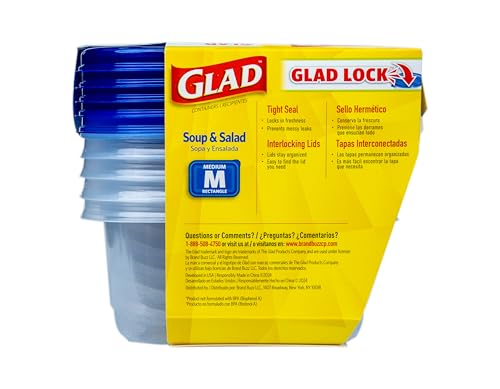 Glad GladWare Medium Rectangle Food Storage Containers with Lids, BPA Free Plastic for Soups Salads and Meal Prep, Airtight Leak Resistant, Microwave Dishwasher Freezer Safe, 24 Oz, 5 Count - 6 Pack - size: 24 oz - 30 Ct, style: Rectangle