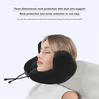 Noise-Canceling Memory Foam Travel Pillow for Long Flights - Ergonomic Neck Support, Adjustable & Portable with Storage Box - Best for Airplane, Office Naps, Business Trips (Grey)