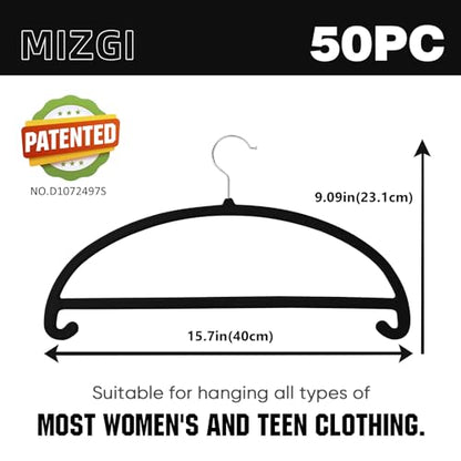 MIZGI 50 Pack Black Velvet Hangers - No Shoulder Bumps, Heavy Duty Non-Slip Chrome Hooks for Jackets, Coats, Pants - color: Black/Upgraded, size: 50 Pack