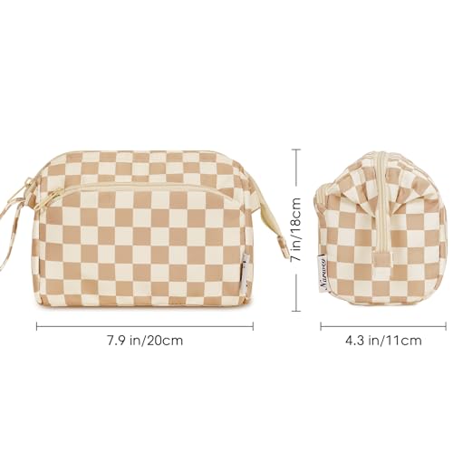Narwey Large Checkered Makeup Bag Women Wide-open Make up Bag Travel Cosmetic Bag Organizer Toiletry Bag for Cosmetics Toiletries Accessories (Light Checkerboard) - color: Z-Light Checkerboard