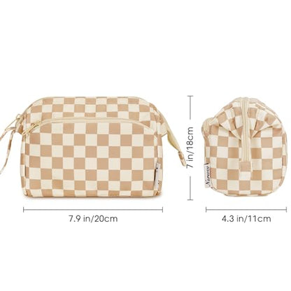 Narwey Large Checkered Makeup Bag Women Wide-open Make up Bag Travel Cosmetic Bag Organizer Toiletry Bag for Cosmetics Toiletries Accessories (Light Checkerboard) - color: Z-Light Checkerboard