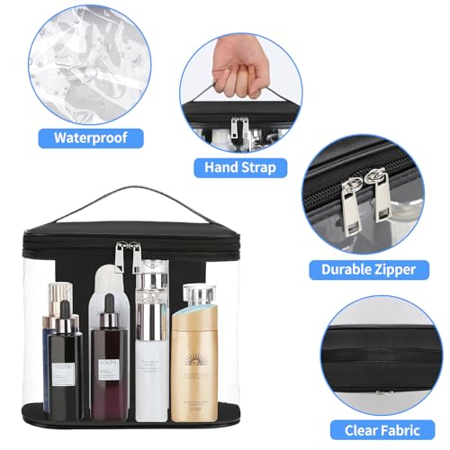 Heavy Duty Leak Proof Clear Travel Bags for Toiletries, Transparent Makeup Cosmetic Bag with Zipper and Handle (Large, Black) - color: Black