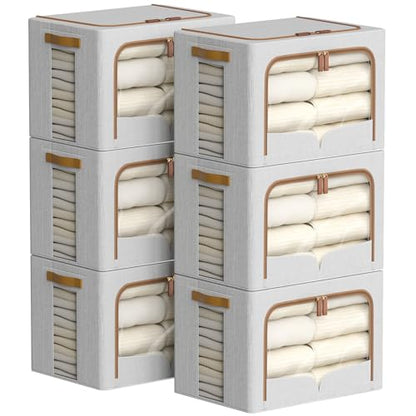FHSQX 6 Pack Clothes Storage Bins with Metal Frame, Light Grey, 16.5x12.2x12.2 inch - color: Light Grey, size: 16.5x12.2x12.2 inch
