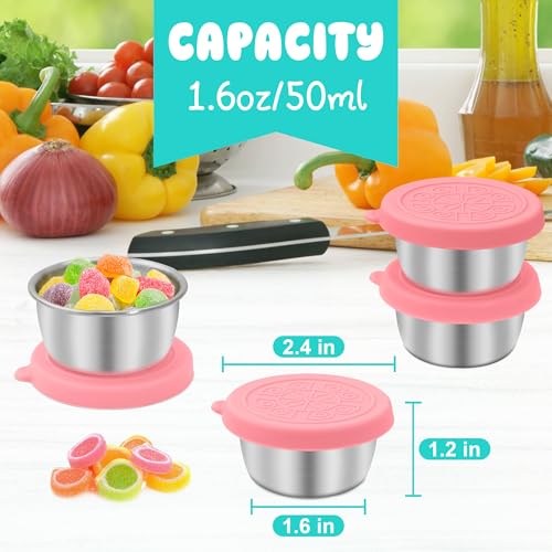 LIEMAND 6x1.6 oz Salad Dressing Container to Go, Leakproof Reusable Stainless Steel Small Container with Lid,Sauce Containers for Lunch box,Picnics,Travel,Office and Meal Prep - color: Soft Pink, size: 1.6oz