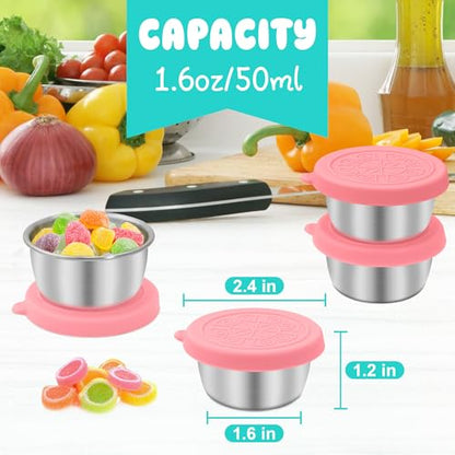 LIEMAND 6x1.6 oz Salad Dressing Container to Go, Leakproof Reusable Stainless Steel Small Container with Lid,Sauce Containers for Lunch box,Picnics,Travel,Office and Meal Prep - color: Soft Pink, size: 1.6oz