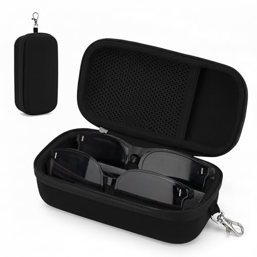 Double Eyeglasses Case,Hard Shell Glasses Case Travel Sunglasses Organizer with Adjustable Slot & Clip for Men Women - color: Black