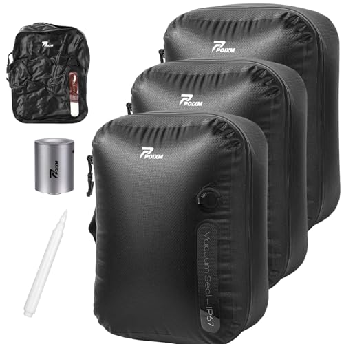 Vacuum Bags for Travel with Wireless Pump, 180° Open Zipper, IP67 Waterproof, Reusable Space Saver Compression Bags for Home Storage, Backpack, Suitcase(3 Pack + Pump) - color: Black - 3PC+P, size: Small