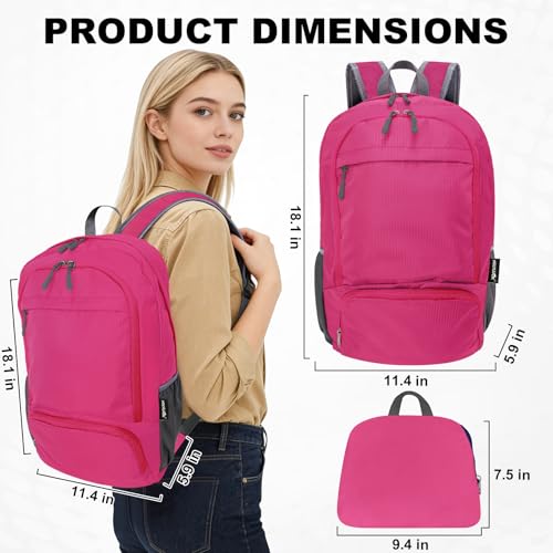 HOLYLUCK 20L lightweight packable Hiking Daypack Foldable Backpack for Men Women Small Travel Outdoor Foldable Shoulder Bag-pink - color: Pink