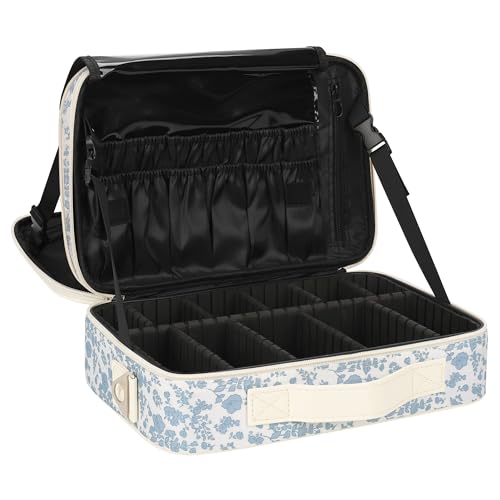 Relavel Large Makeup Bag, Cute Cosmetic Bags for Women and Girls Travel Makeup Organizer Bag Train Case 13.8 inches Makeup Brush Holder and Storage with Adjustable Dividers, Floral Print - color: Floral Print, size: Medium