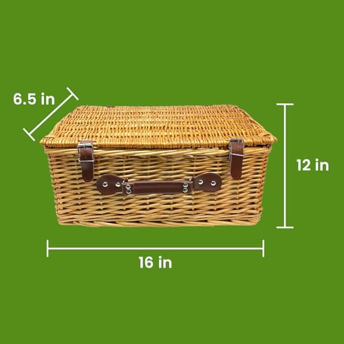 Nature Gear Picnic Basket, Wicker Basket with Handle for Outdoors, Insulated Woven Basket, Includes a Service Kit of Dinnerware & Wine Glasses, Picnic Basket Set for 4, Red & White - color: Red & White