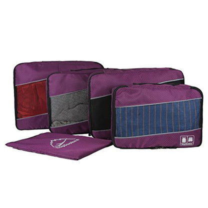 5 Set Packing Cubes for Travel Large Suitcase Luggage Organizer Bags Travel Accessories Vacation 4 Cubes 1 Laundry Pouch Bag - color: Purple