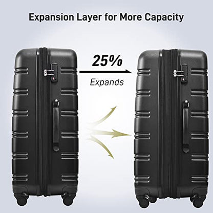 Merax Luggage Sets of 3 Piece Carry on Suitcase Airline Approved,Hard Case Expandable Spinner Wheels (Black) - color: Black, size: 3-Piece Set(20/24/28)
