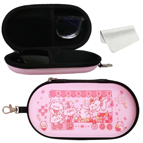Double Eyeglasses Case, Hard Shell Dual Sunglasses Organizer with Zipper Clip Travel Glasses Storage for Women Men - color: Pink Claw Machine