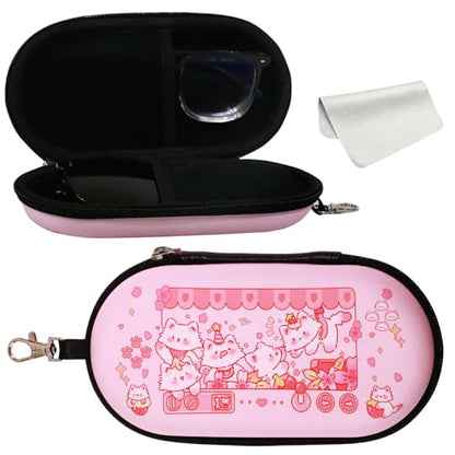 Double Eyeglasses Case, Hard Shell Dual Sunglasses Organizer with Zipper Clip Travel Glasses Storage for Women Men - color: Pink Claw Machine