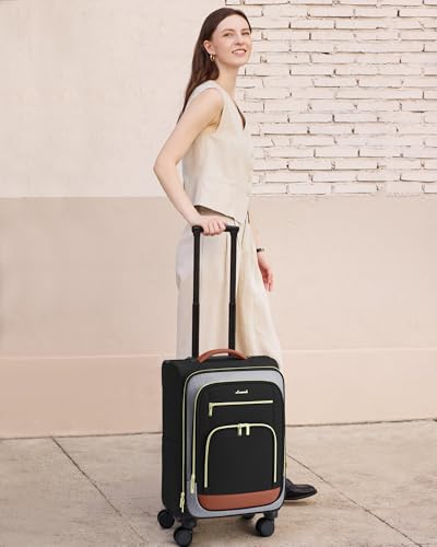 LOVEVOOK Carry on Luggage 22x14x9 Airline Approved, 22 Inch Large Rolling Suitcase with Garment Bag & Spinner Wheels, 49L Lightweight Underseat Carryon Luggage for Women Men Travel with TSA Lock - color: Black-gray-brown, size: 22 Inch With Garment Compar