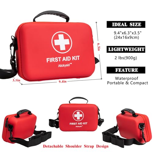 First Aid Kit 340 Piece, Premium Waterproof Hard Shell Medical Kit for Car, Home, Office, Travel, Camping, Sports, Outdoor, School - Emergency First Aid Supplies and Survival Kit - size: 340 Pieces