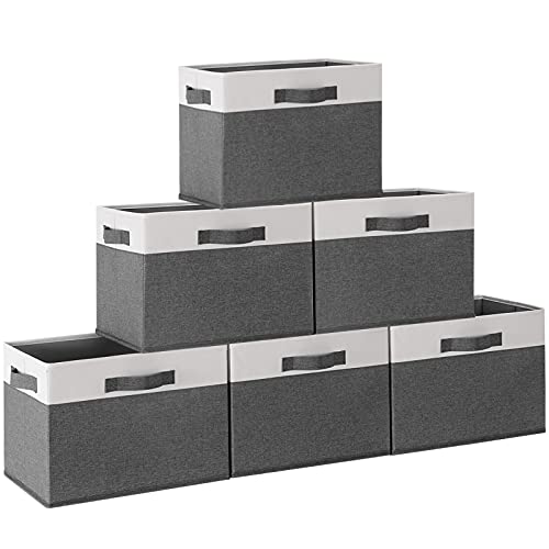 GhvyenntteS 6 Pack Fabric Storage Bins, 15x11x9.6 inch Closet Storage Bins for Shelves with 3 Handles, Foldable Storage Baskets for Shelves, Sturdy Closet Organizers and Storage - color: Grey & White, size: Large-6 Pack