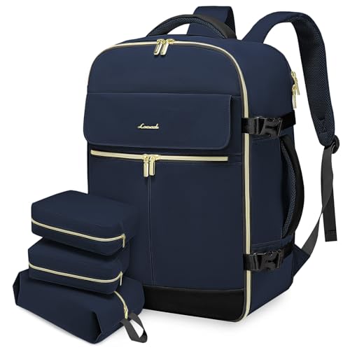 LOVEVOOK Carry On Backpack, 40L Travel Backpack Women with 3 Packing Cubes, TSA Airline Approved Suitcase Bag as Personal Item, Waterproof 17 inch Laptop Backpack for Weekender Overnight, Dark Blue - color: Dark Blue, size: 40L-17.3 Inch-4Pcs