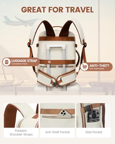 LOVEVOOK 40L Travel Backpack with Waist Strap,Flight Approved Carry on Backpack,Waterproof Personal Item Travel Bag,TSA Carry on Luggage Suitcase Travel Essentials,Gifts for Women & Men,fit 17" Laptop - color: Beige-brown, size: Large-40L-4Pcs(Waist Strap