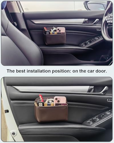 Driver's Car Storage Bag, Small Car Side Pocket Organizer for Car Seats, Doors and Consoles, PU Leather (Brown) - color: Brown