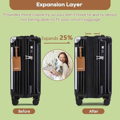 Joyway 5 Piece Luggage Set with Cup Holder, Expandable 25% Capacity, Includes Handbag, Anti Slip Wheels, Hook, Smart Carry On Suitcase for Men and Women, Spinner Travel Black - color: Black, size: 5 piece set (20/24/28inch-Handbag)
