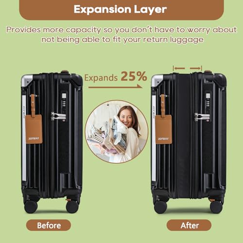 Joyway Carry On Luggage, Expandable Suitcase with Smart Cup Holder and USB Port, 20 IN Hardside Checked with TSA Lock Spinner Double Wheels, Black - color: Black, size: Carry-On 20-Inch