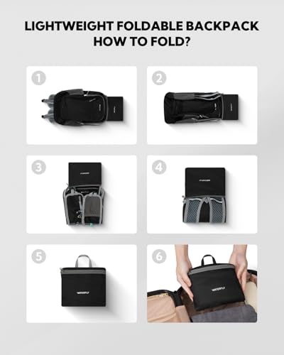 WATERFLY Packable Lightweight Small Backpack: 15L Foldable Mini Hiking Daypack - Ultralight Compact Day Pack for Women Men Outdoor Travel Camping Walking - Black - color: Black