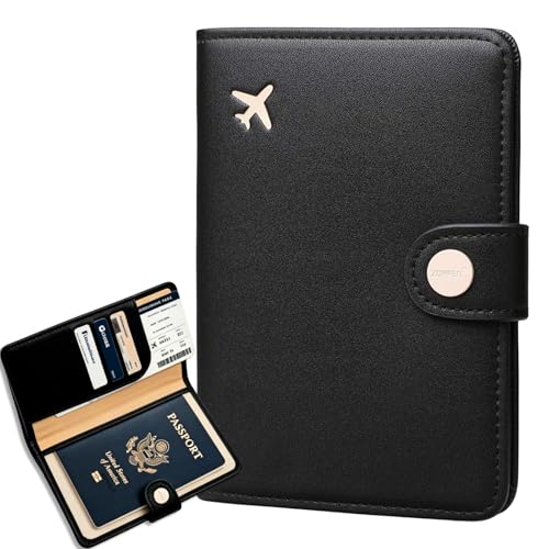ZOPPEN Passport Holder for Travel Essentials, RFID Blocking PU Leather Water-Resistant Lightweight Passport Cover with Multiple Card Slots, Easy to Carry Travel Wallet for Women Men, Black - color: #1 Black
