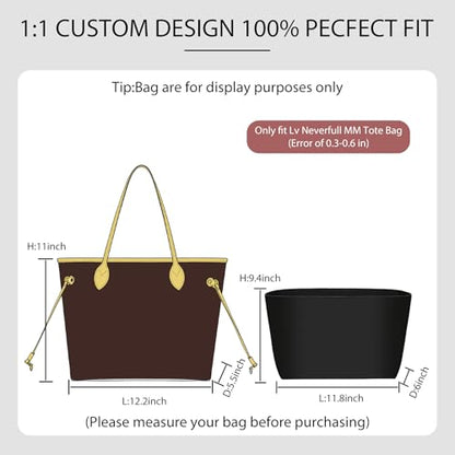 Soft Nylon Purse Organizer Insert for Lv Neverfull MM Tote Bag, Waterproof Lightweight with Laptop Compartment Luxury Neverfull MM Organizer, Tote Handbags Divider Shaper with Cup Holder Insert,Black - color: Black